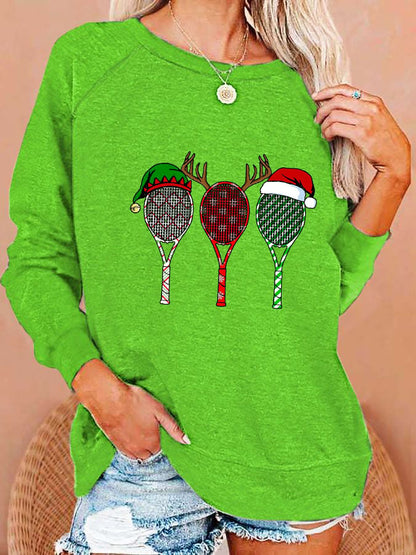 Women's Christmas Tennis Racket Print Sweatshirt