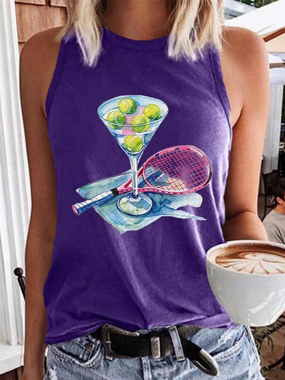 Women's Funny Tennis Print O-Neck Top
