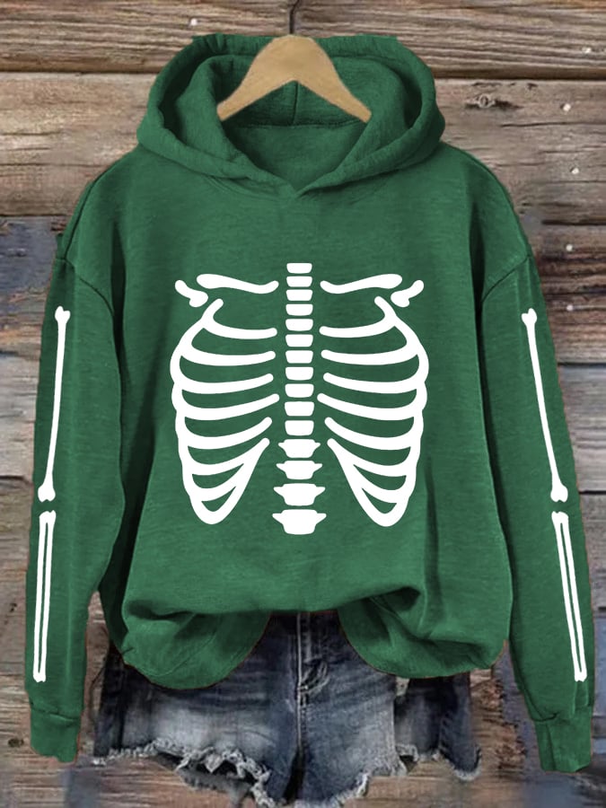 Women's Halloween Skeleton Bones Casual Hoodie