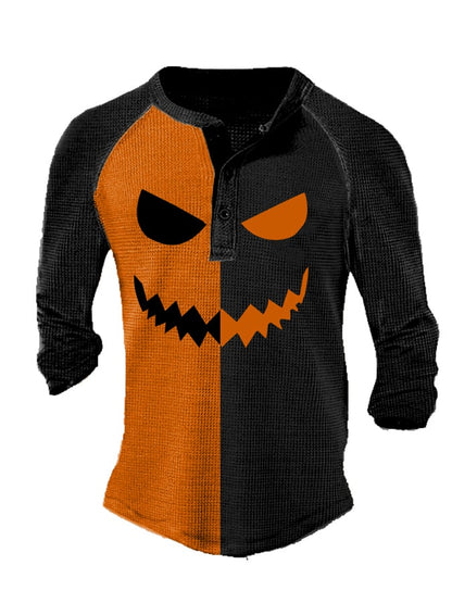 Men's Halloween Button Casual Knit Top