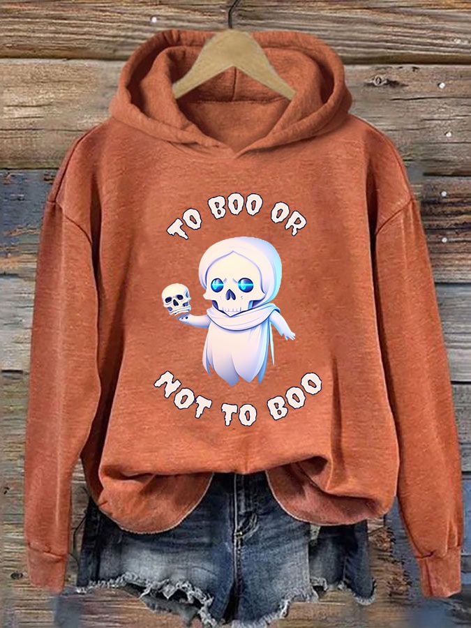 Women's "To boo or not to boo" printed casual hooded sweatshirt