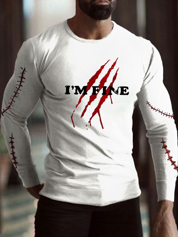 Men'S I'm Fine Halloween Bloody Ripped Print Casual T-Shrit