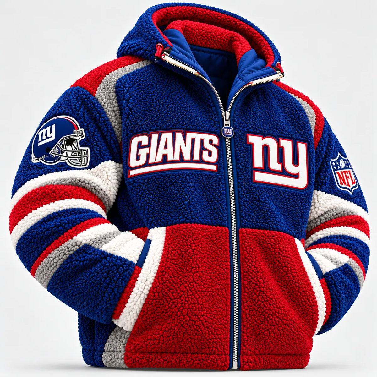 UNISEX NEW YORK GIANTS SHERPA FLEECE ZIP UP HOODIE JACKET
