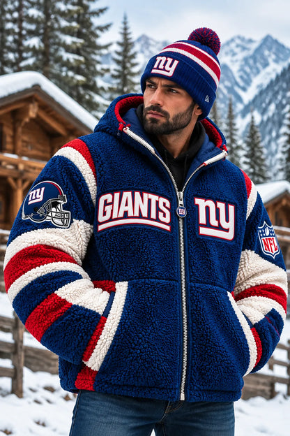 UNISEX NEW YORK GIANTS SHERPA FLEECE ZIP UP HOODIE JACKET