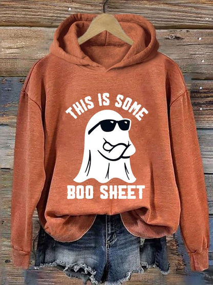 Women's Halloween This Is Some Boo Sheet Printed Casual Hooded Sweatshirt