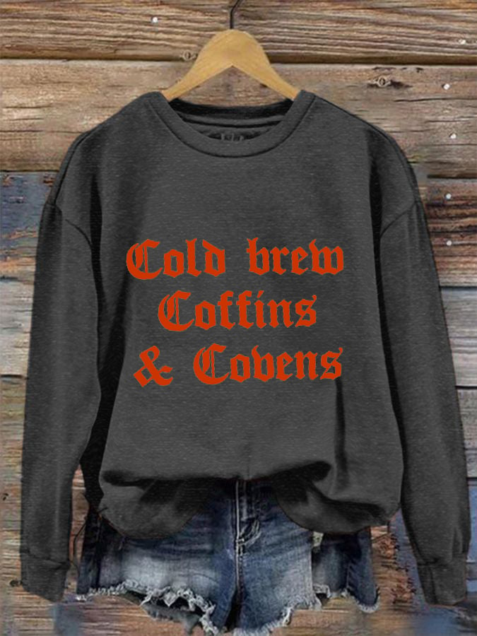 Women's Halloween Cold Brew, Coffins & Covens Printed Sweatshirt