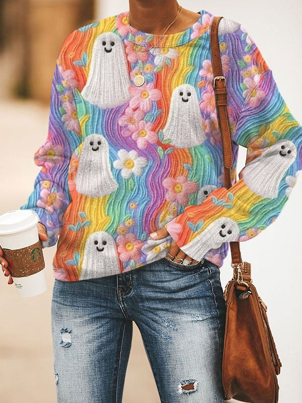 Women's Rainbow Ghost Halloween Sweatshirt