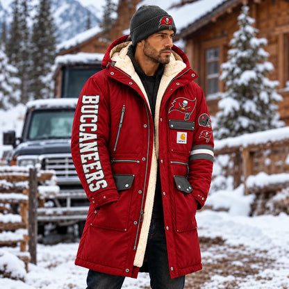 UNISEX TAMPA BAY BUCCANEERS RED WINTER SHERPA LINED HOODED PARKA JACKET
