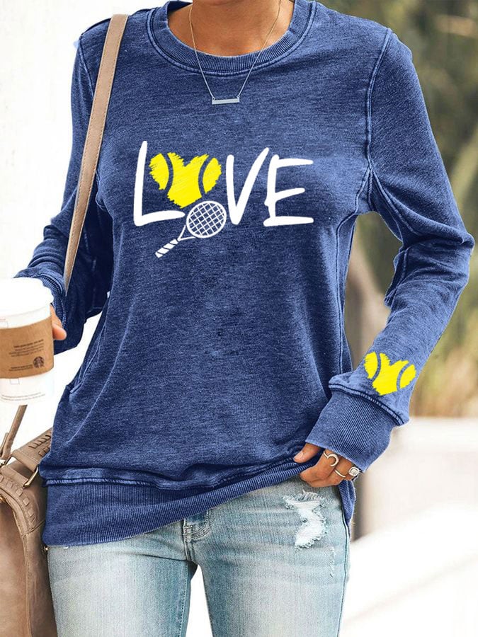 Women's love tennis printed casual sweatshirt