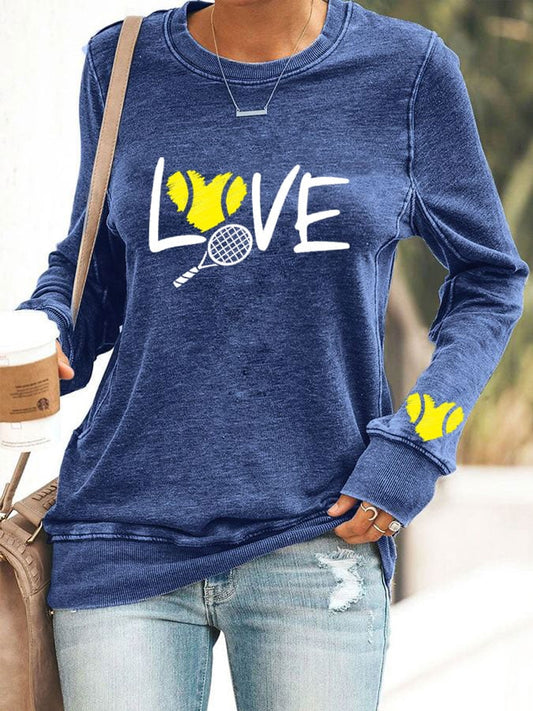 Women's love tennis printed casual sweatshirt