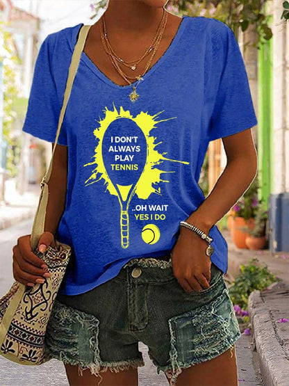 Women's Tennis Print V-Neck T-Shirt