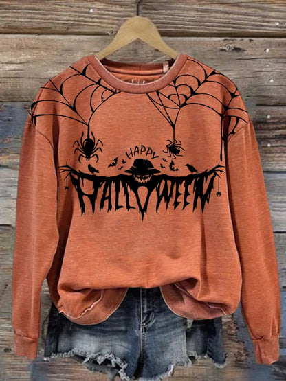 Happy Halloween Print Round Neck Sweatshirt