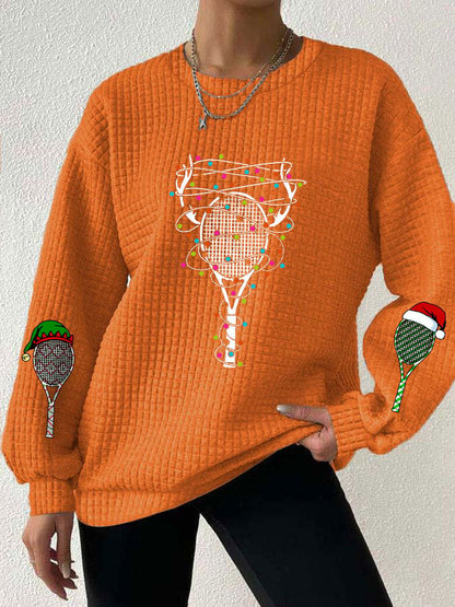 Women's Christmas Tennis Racket Print Waffle Sweatshirt