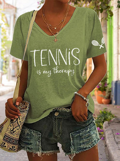 Women's Tennis Is My Therapy Print T-shirt