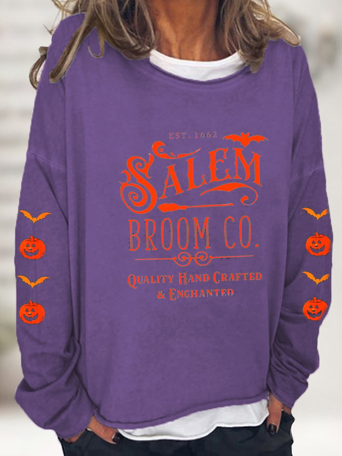 Women's Halloween Salem Broom Co Casual Long-Sleeve T-Shirt