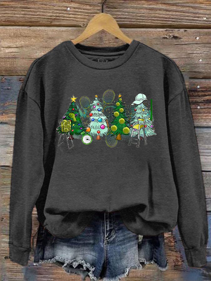 Women's Tennis Christmas Tree Print Sweatshirt