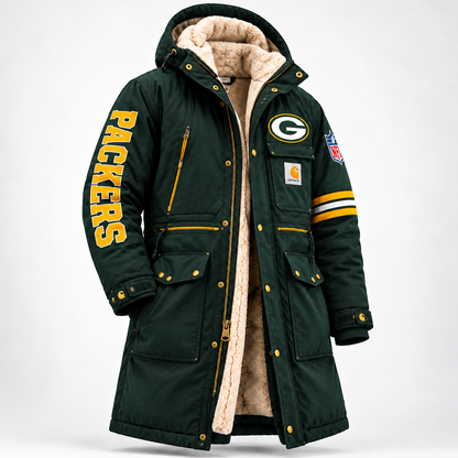 UNISEX GREEN BAY PACKERS SHERPA LINED WORKWEAR HOODED WINTER PARKA JACKET