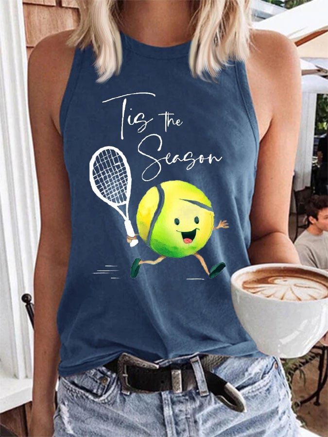 Women's Funny Tennis Tis The Season  Print O-Neck Top