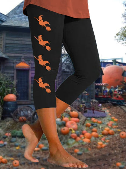 Women's Halloween Witch Broom Salem Broom Co. Cropped Leggings