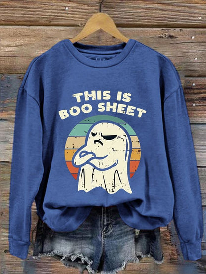 Women's Halloween This Is Boo Sheet Funny Ghost Print Casual Sweatshirt