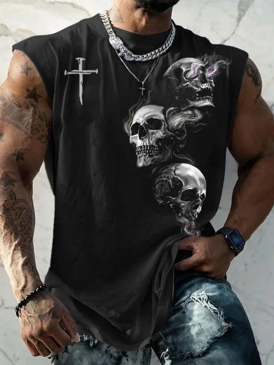 Men's Dark Style Skull Print Casual Vest