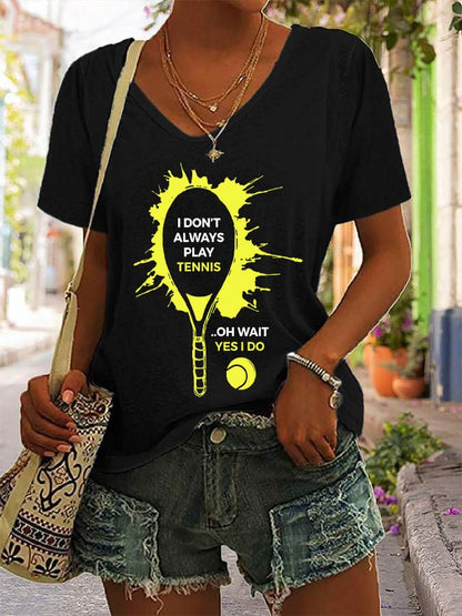Women's Tennis Print V-Neck T-Shirt