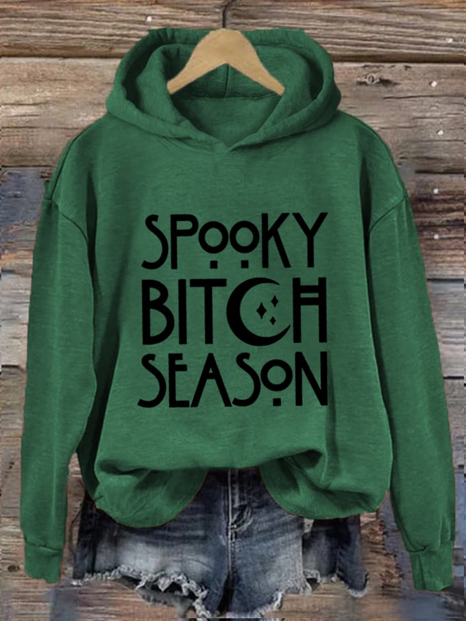 Women's Halloween Spooky B*tch Season Printed Hooded Sweatshirt