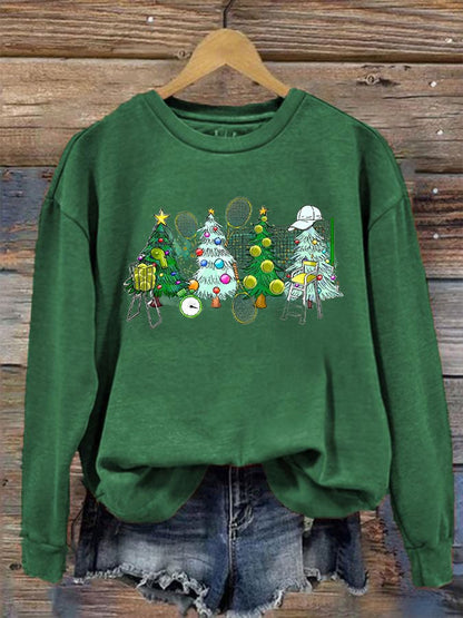 Women's Tennis Christmas Tree Print Sweatshirt