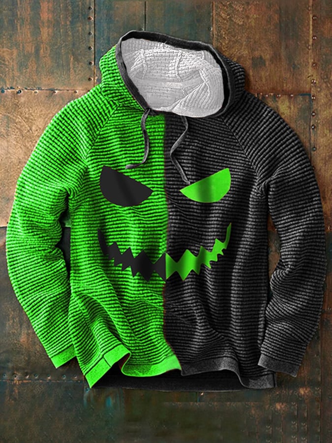 Men's  Halloween Contrast Hooded Drawstring Sweater