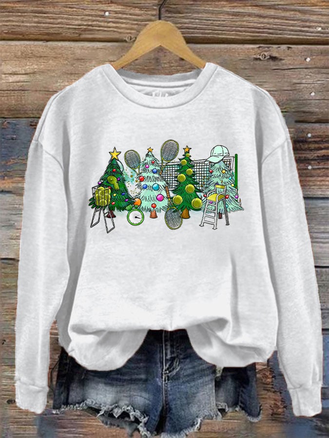Women's Tennis Christmas Tree Print Sweatshirt