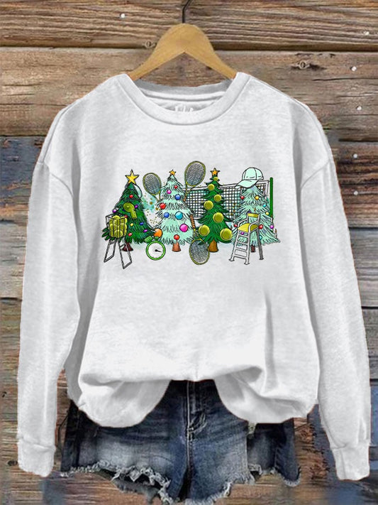 Women's Tennis Christmas Tree Print Sweatshirt
