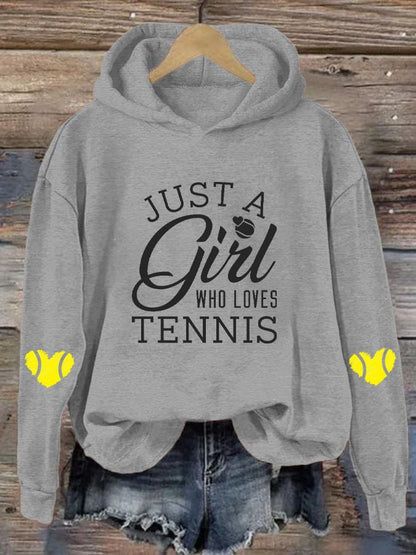 Women's "Just A Girl Who Loves Tennis" Printed Casual Hooded Sweatshirt