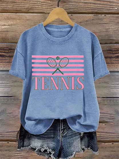 Women's Tennis Printed Round-Neck Casual T-Shirt