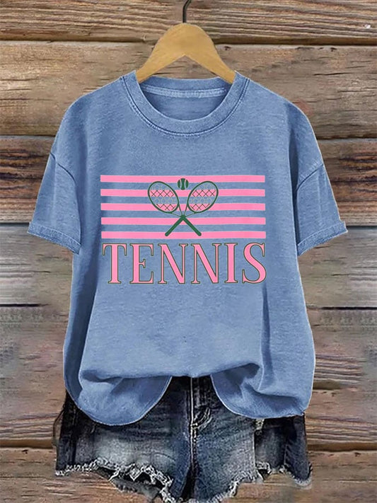 Women's Tennis Printed Round-Neck Casual T-Shirt