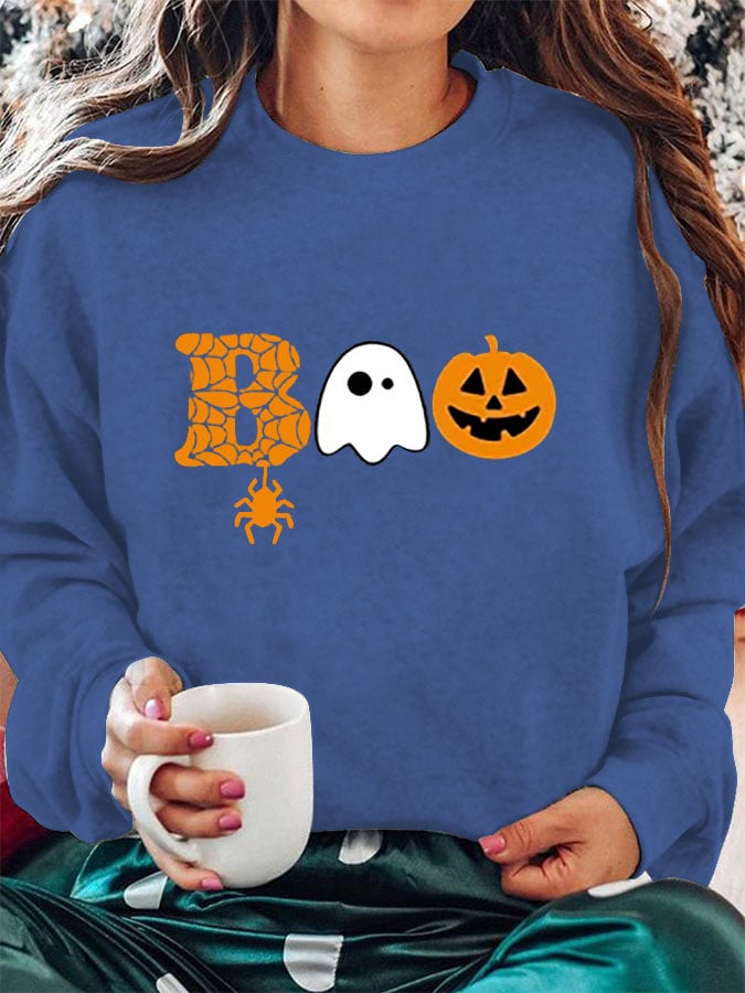 Women's  Halloween Boo Print Sweatshirt