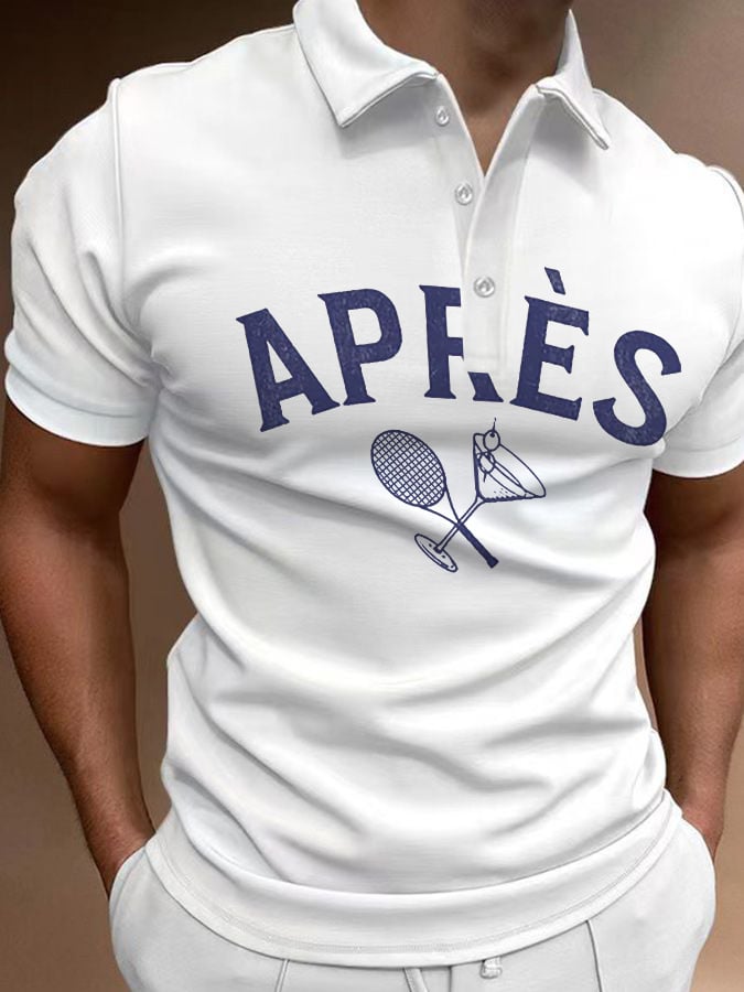 Men's Apres Tennis Button-Down Short-Sleeved Casual Polo Shirt