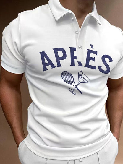 Men's Apres Tennis Button-Down Short-Sleeved Casual Polo Shirt