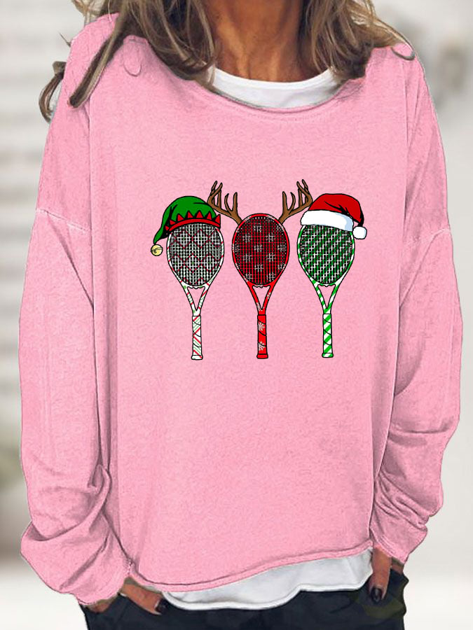 Women's Christmas Tennis Racket Print Long Sleeve Top