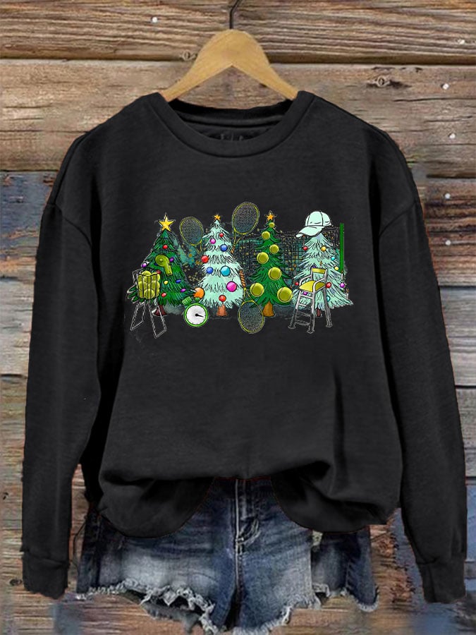 Women's Tennis Christmas Tree Print Sweatshirt