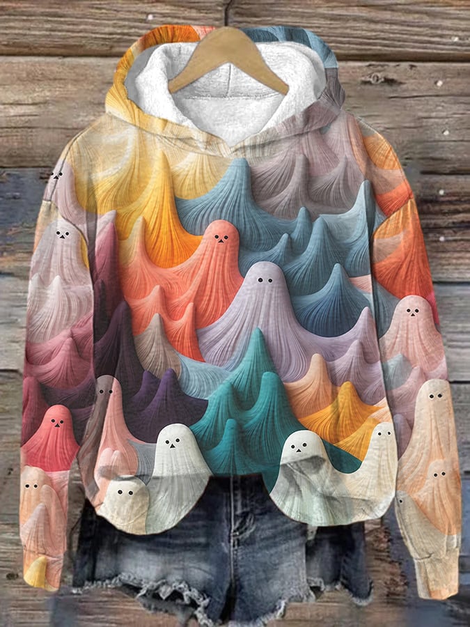 Women's Halloween Colorful Ghost Print Sweatshirt