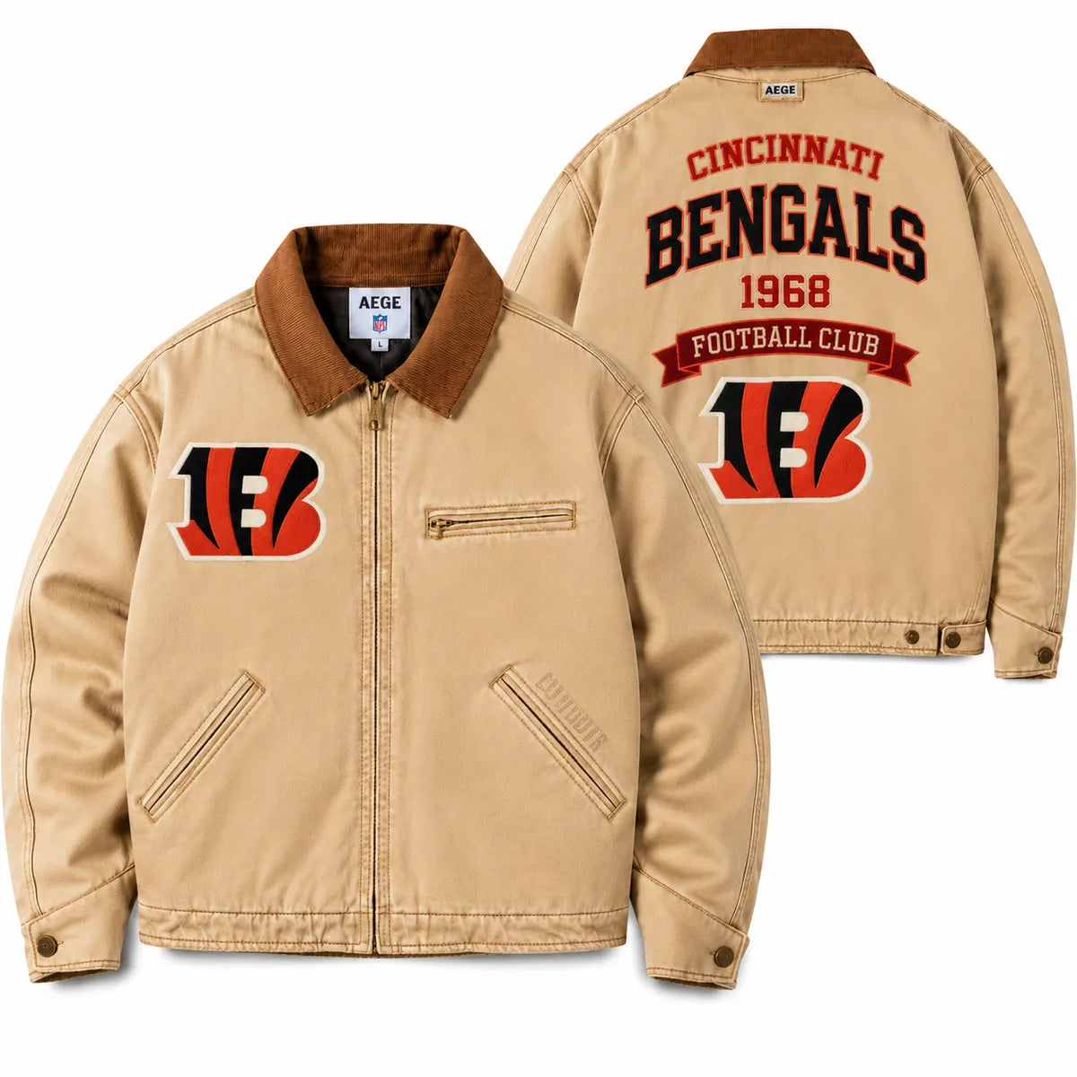 UNISEX CINCINNATI BENGALS VINTAGE TAN CANVAS WORKWEAR JACKET | AEGE