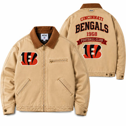 UNISEX CINCINNATI BENGALS VINTAGE TAN CANVAS WORKWEAR JACKET | AEGE