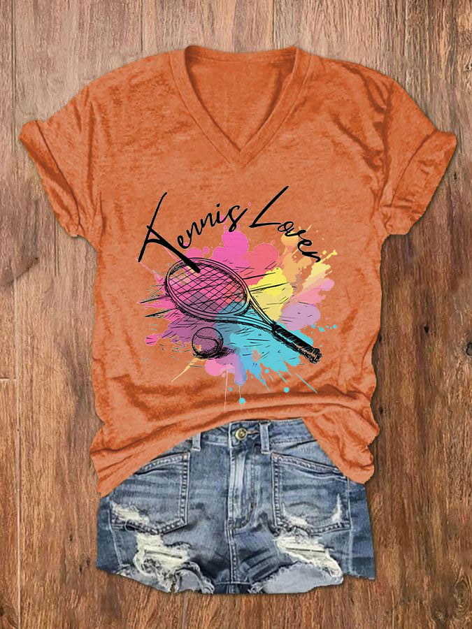 Women's Funny Tennis Tennis Lover Print V-Neck T-Shirt