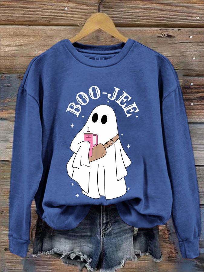 Women's Halloween Boo Jee Cute Ghost Print Casual Sweatshirt