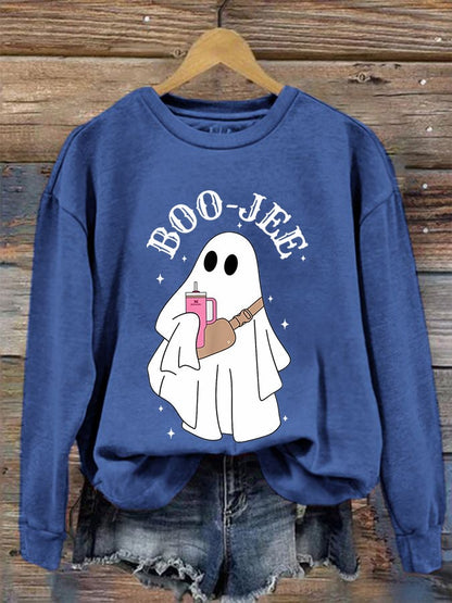 Women's Halloween Boo Jee Cute Ghost Print Casual Sweatshirt