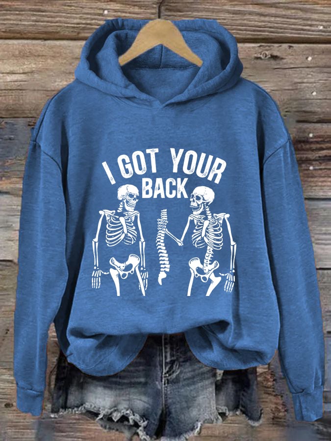 Women's I Got Your Back Skeleton Casual Hooded Sweatshirt