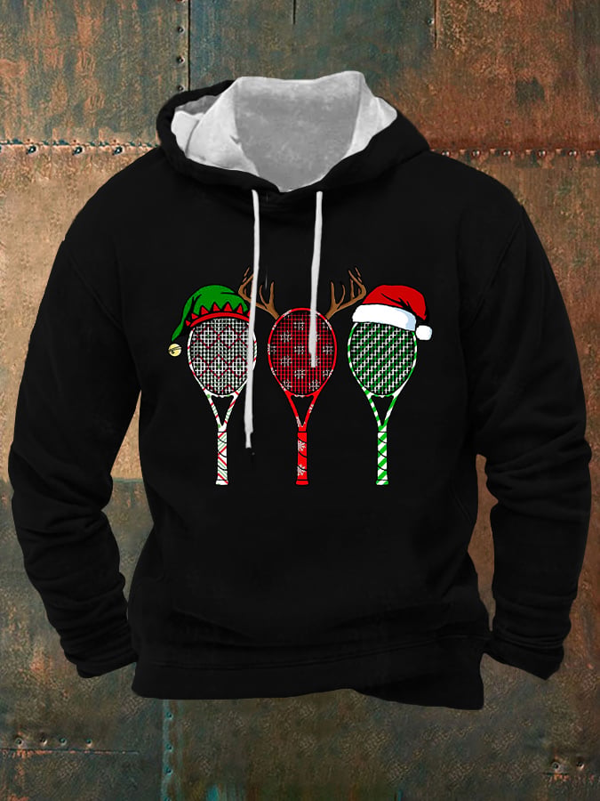 Men's Christmas Tennis Racket Print Hooded Sweatshirt