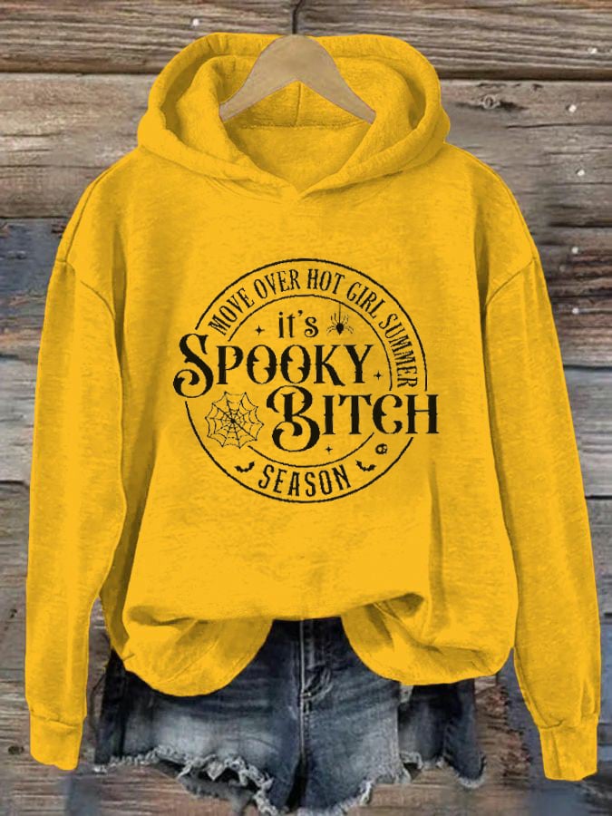 Women's Halloween Move Over Hot Girl Summer It's Spooky Bitch Season Print Casual Hoodie