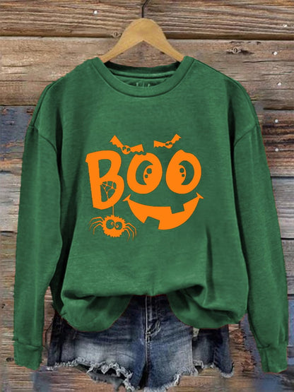 Women's  Funny Halloween Pumpkin Face Boo Print Sweatshirt