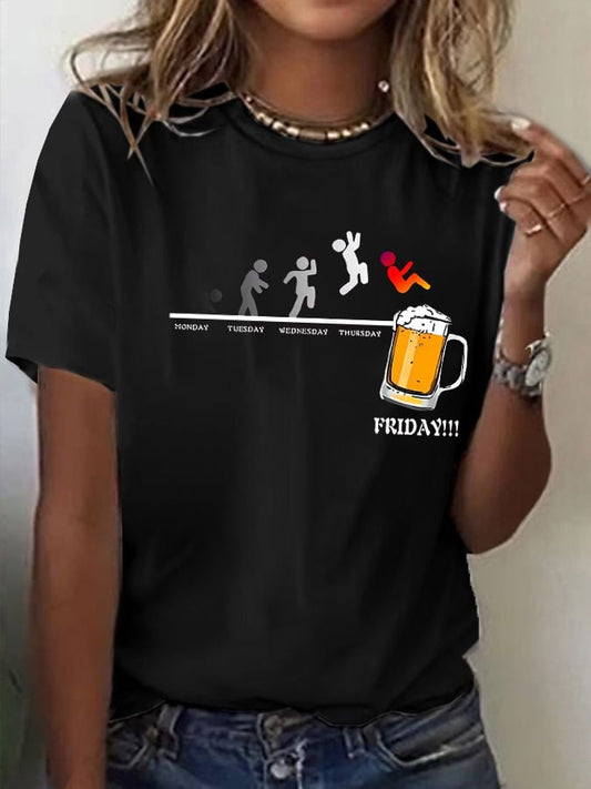 WOMen's Oktoberfest Beer Printed 100% Cotton Short Sleeve T-Shirt